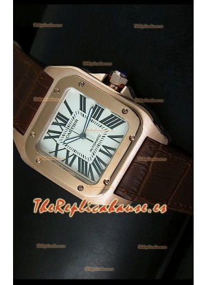 Cartier Santos 100, Réplica en escala 1:1, Reloj color Oro Rosado, tamaño 42MM