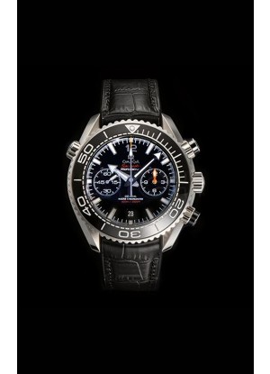 Reloj Omega Speedmaster Planet Ocean con esfera negra y correa de cuero, superclon