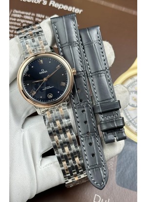 Reloj Omega De Ville automático de 34 mm con esfera azul y caja bicolor, réplica exacta