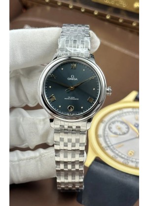 Reloj Omega De Ville automático de 34 mm con esfera gris y caja de acero, réplica de alta calidad