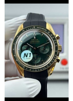 Reloj Omega Speedmaster Moonwatch de oro amarillo con esfera verde de 42 mm, superclon