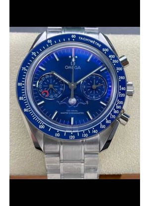 Reloj Omega Speedmaster Moonphase con esfera azul y correa de acero, superclon