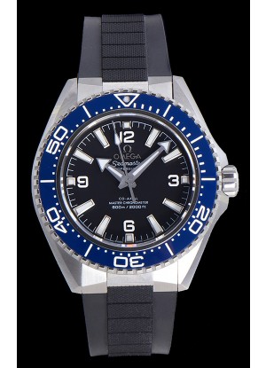 Reloj Omega Seamaster Planet Ocean Blue con bisel y correa de caucho de 42 mm, réplica de alta calidad