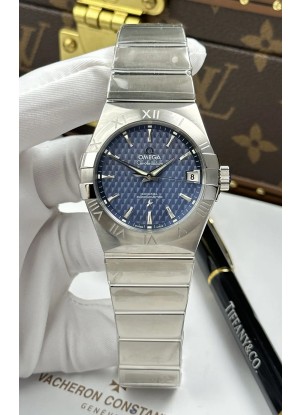 Reloj Omega Co-Axial Constellation de 38 mm, acero 904L, esfera azul, superclon