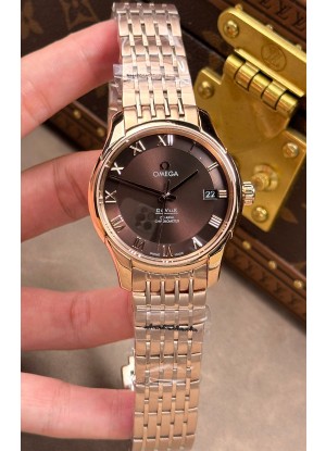 Reloj Omega De-Ville Rose Gold con esfera marrón y números romanos, 41 mm, superclon