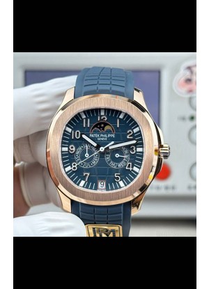 Reloj réplica suizo Patek Philippe Aquanaut 5261 de oro rosa con esfera azul