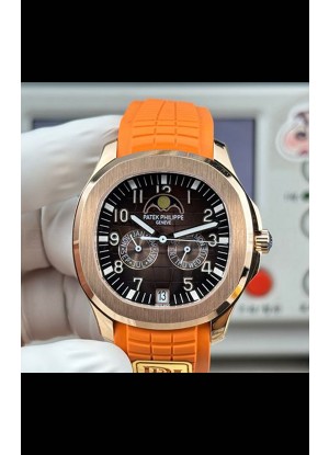 Reloj réplica suizo Patek Philippe Aquanaut 5261 de oro rosa con esfera marrón