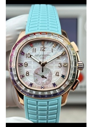 Reloj Patek Philippe Aquanaut 7968 de oro rosa con correa azul Tiffany, réplica exacta