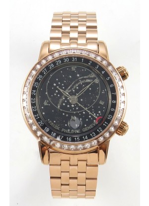 Reloj Patek Philippe Grand Complications 6102 con esfera negra y correa de oro rosa, réplica exacta