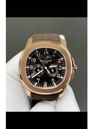 Reloj réplica suizo Patek Philippe Aquanaut 5261 de oro rosa con esfera marrón