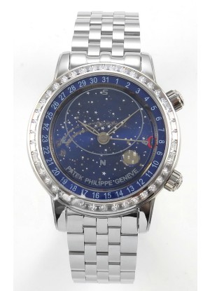 Reloj Patek Philippe Grand Complications 6102 con esfera azul y correa de acero, réplica de alta calidad