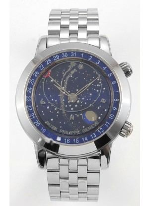 Reloj Patek Philippe Grand Complications 6102 con esfera azul y correa de acero, réplica de alta calidad