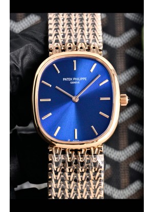 Reloj Patek Philippe Golden Ellipse 5738/1R-001 de oro rosa con esfera azul, superclon