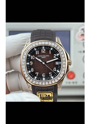 Reloj Patek Philippe Aquanaut 5167 con esfera marrón, diamantes y bisel, réplica exacta