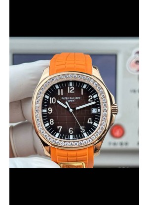 Reloj Patek Philippe Aquanaut 5167 con correa naranja, diamantes y bisel, réplica excepcional