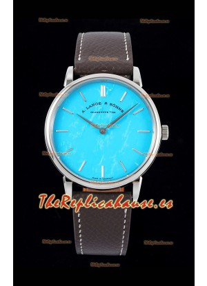 A.Lange & Sohne Saxonia Thin Reloj Suizo Réplica Caja de Acero Dial Azul Tiffany