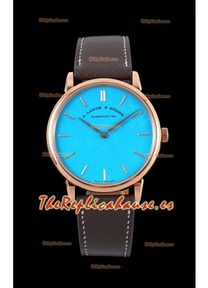 A.Lange & Sohne Saxonia Thin Reloj Réplica Suizo Caja en Oro Rosado Dial Azul Tiffany