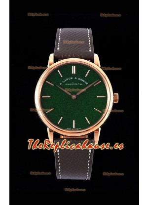 A.Lange & Sohne Saxonia Thin Reloj Réplica Suizo Caja en Oro Rosado Dial Verde Estrellada