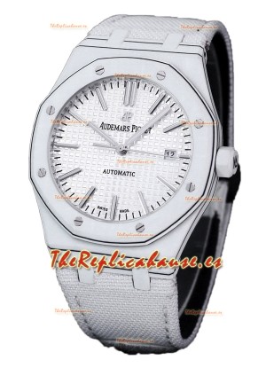Audemars Piguet Royal Oak Ref.15400 Reloj con Caja de Carbono Forjado Dial Blanco en Réplica Espejo 1:1