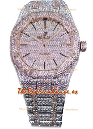 Audemars Piguet Royal Oak 15400 Iced Out Dial Marcadores tipo Stick Caja en Oro Rosado Dos Tonos Reloj Réplica Suiza