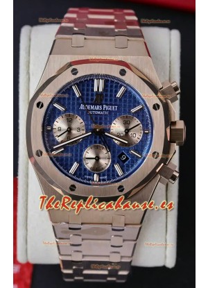 Audemars Piguet Royal Oak Chronograph Oro Rosado Dial Azul Correa Acero Reloj Réplica Suiza