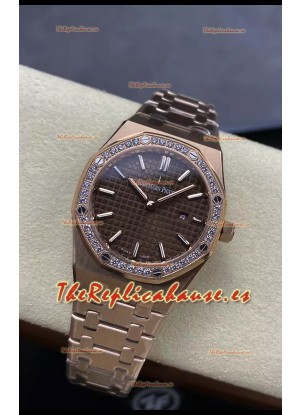 Audemars Piguet Royal Oak 33MM Acero 904L Oro Rosado Dial Marrón Reloj Réplica Espejo 1:1