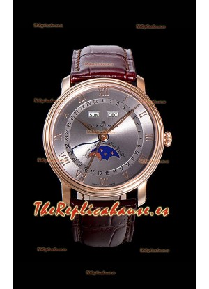 Blancpain "Villeret Quantième Complet" Reloj en Acero 904L Oro Rosado Dial Gris
