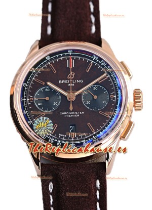 Breitling Premier B01 Chronograph 42 Edition Caja Oro Rosado Dial Marrón Centenario - Reloj Réplica Espejo 1:1