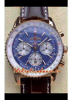 Breitling Navitimer B01 Chronograph 43 Dial Azul - Caja chapada Oro Rosado Réplica Suiza Espejo 1:1