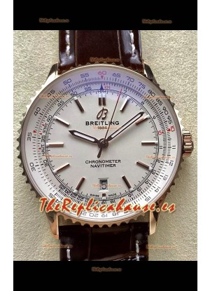 Breitling Navitimer 1 Automatic Reloj Réplica Suizo en Dial Blanco Caja Oro Rosado