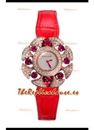 Bvlgari Divas's Edición Dream Relon Caja en Oro Rosado - Bisel pavimentado Diamantes Réplica Suiza