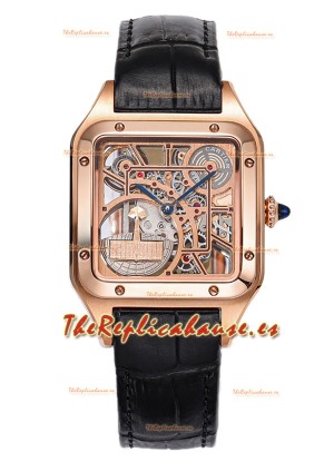 Cartier Santos Dumont Reloj Skeleton Oro Rosado Correa Piel Negra 43.5MM