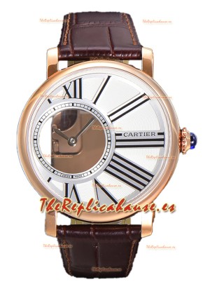 Rotonde De Cartier Caja en Oro Rosado - Correa Piel Reloj Réplica Cuarzo Suizo