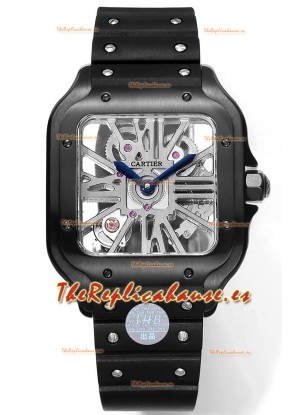 Santos De Cartier Reloj Dial Skeleton - Caja revestida en DLC Correa de Goma