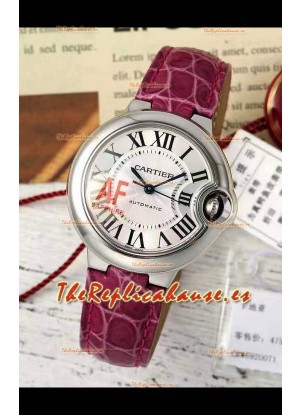 Ballon De Cartier Suizo Automático Calidad Espejo 1:1 Correa Rosa 33MM en Caja Acero
