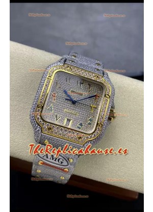 Cartier "Santos De Cartier" Acero 904L Diamantes Coloreados Dial Árabe Réplica Espejo 1:1 - 40MM - Diamantes Genuinos