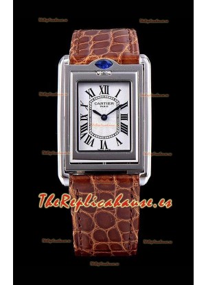 Cartier Tank Reversible Reloj Réplica Cuarzo Suizo en Caja Acero - Correa Marrón