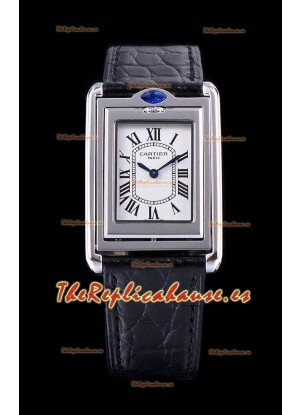 Cartier Tank Reversible Reloj Réplica Cuarzo Suizo en Caja Acero - Correa Negra