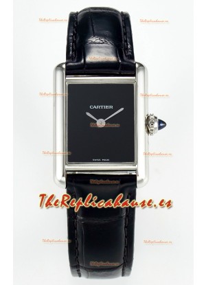 Tank Must Cartier Super Clone Edition 29MM Reloj en Caja Acero Dial Negro 