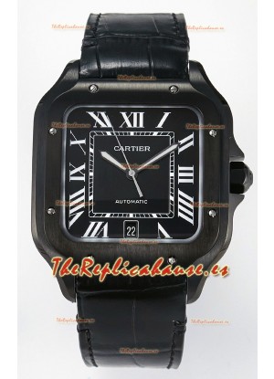 Cartier Santos De Cartier Dial Acero Negro Revestido DLC Reloj Super Clone Replica 40MM