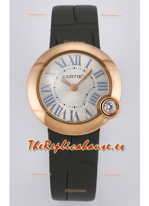 Ballon Blanc De Cartier Reloj Super Clone 30MM en Caja Oro Rosado Correa Verde