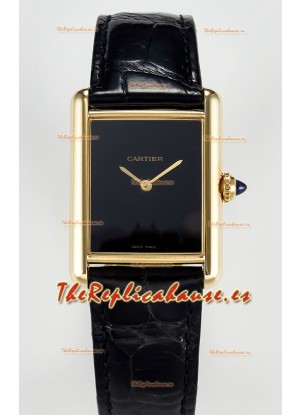 Tank Must Cartier Super Clone Edition 33.7 Reloj en Caja Oro Amarillo Dial Negro