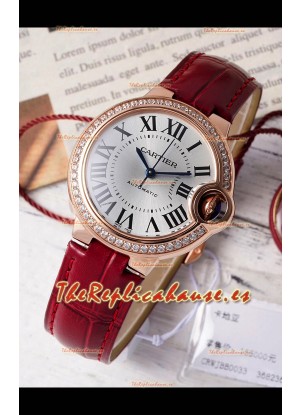 Ballon De Cartier Reloj Suizo Automático Dial Plateado Calidad Espejo 33MM chapado en Oro Rosado