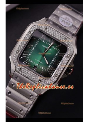 Cartier Santos De Cartier Acero 904L Dial Verde Super Clone Reloj Réplica 40MM