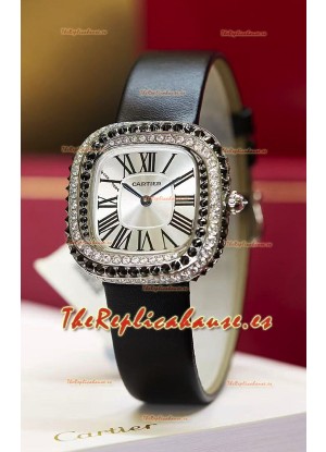 Reloj Coussin De Cartier Acero Reloj Réplica Suizo Correa Negra