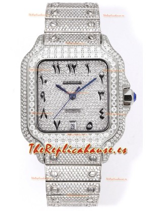 Cartier "Santos De Cartier" Acero Inoxidable W/ Diamantes Dial Árabe Réplica Espejo 1:1 - 40MM - Diamantes Genuinos