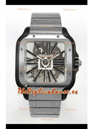 Santos De Cartier Reloj Super Clone en Dial Skeleton Cepillado Revestimiento DLC Coated Caja Acero