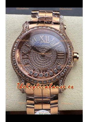 Chopard Happy Sport Super Clone Reloj Automático 36MM en Caja Oro Rosado Dial Moissanitas