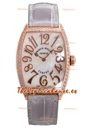 Franck Muller Cintree Curvex Dial Madre Perla Reloj Chapado en Oro Rosado - Correa Gris