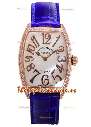 Franck Muller Cintree Curvex Dial Madre Perla Reloj Chapado en Oro Rosado - Correa Morada